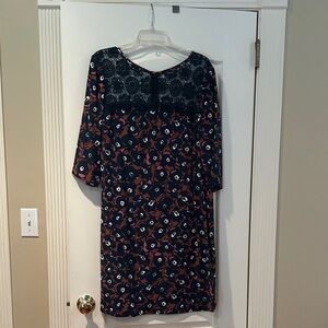 Floral Patterned Dress with Teal Lace Detail